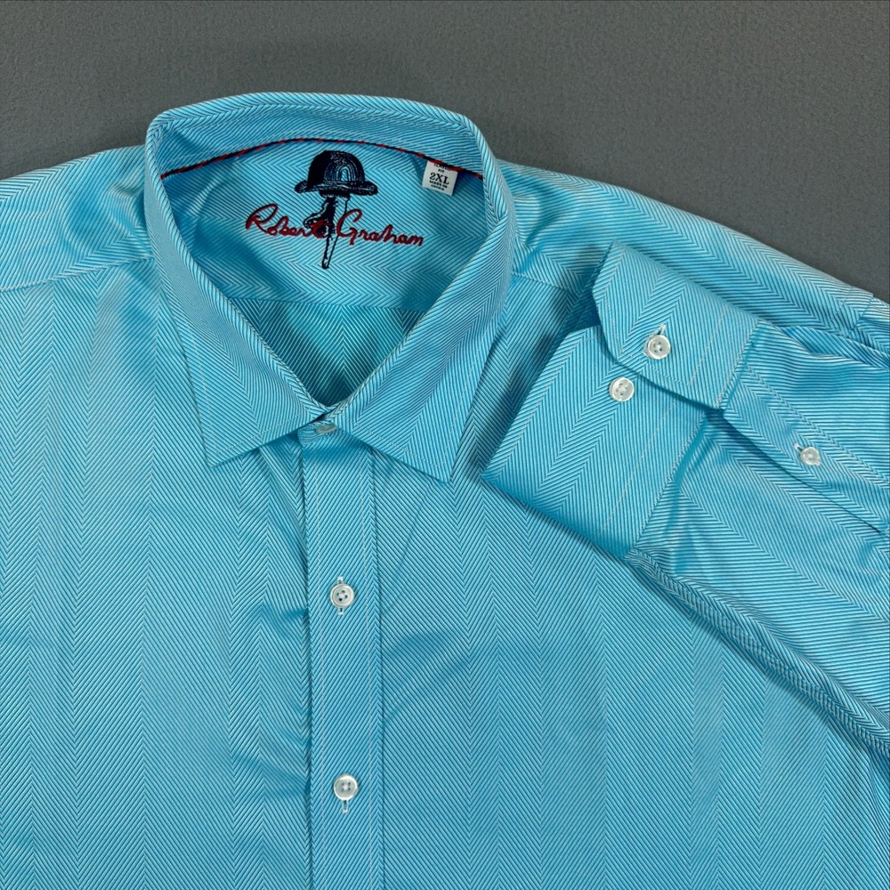 Robert Graham Mens 2XL Classic Fit Blue Herringbone LS Button Down Shirt